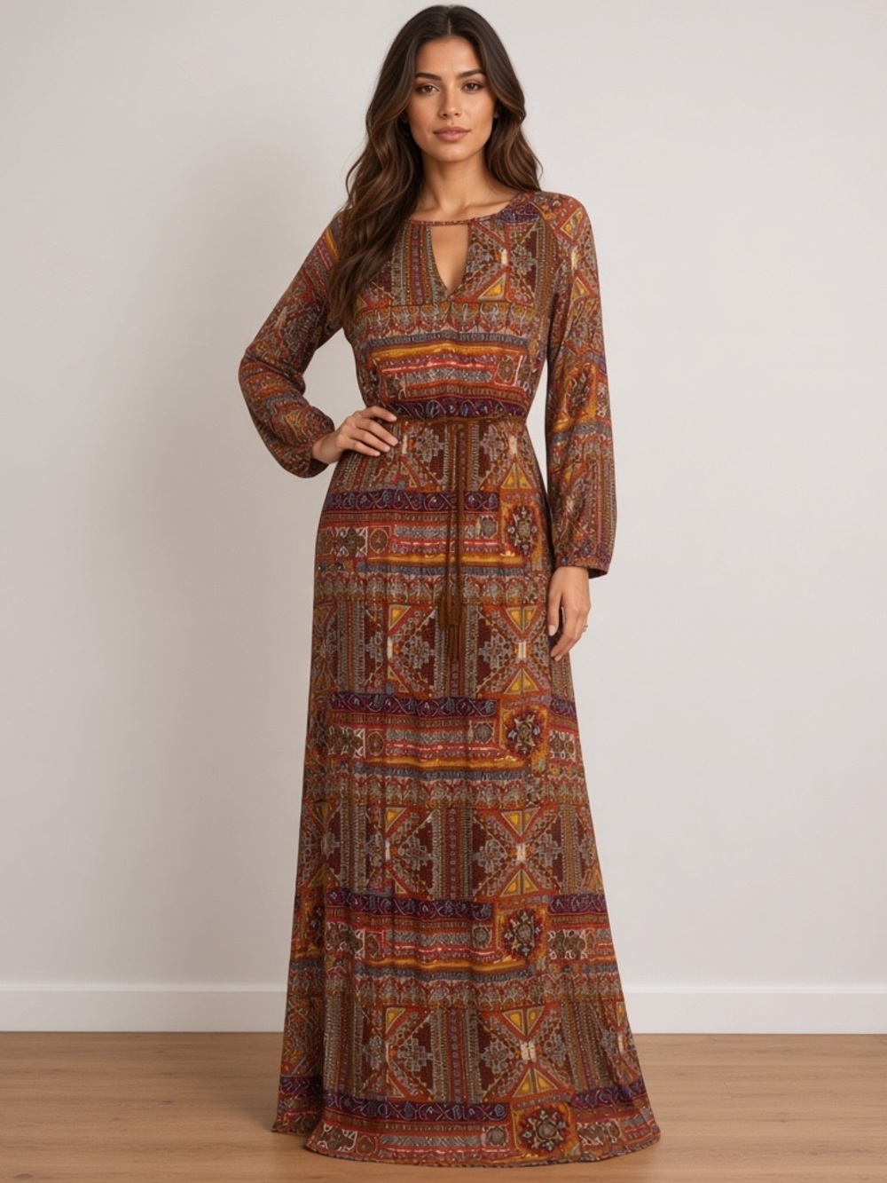 Forever 21 Rust Multi Paisley Boho Maxi Dress